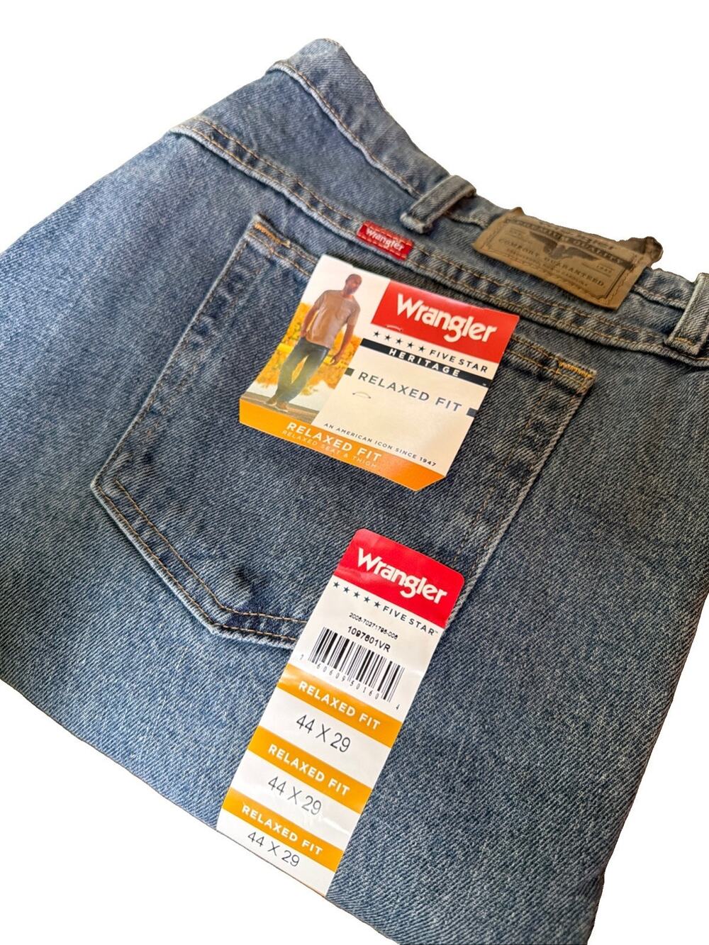 Wrangler Relaxed Fit Jeans Mens 44x29 Blue NWT Five Star Heritage Stretch Denim